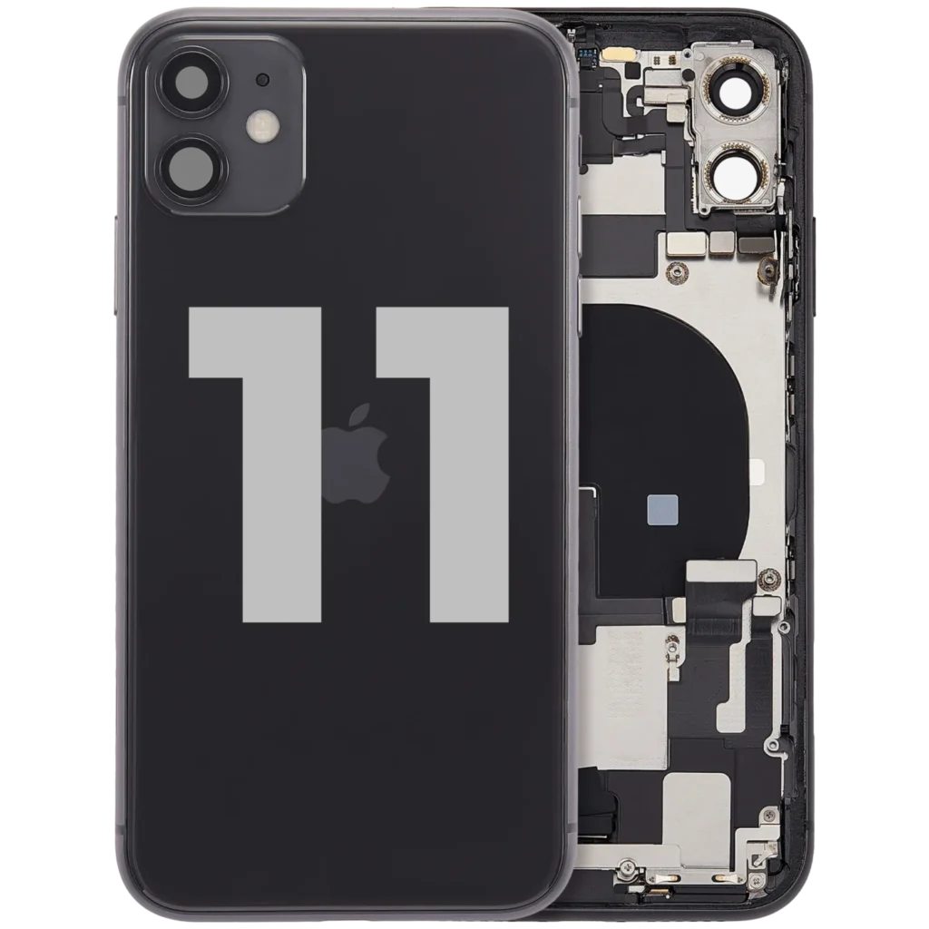 Back Housing W/ Charging Port Flex & Small Parts For iPhone 11 (Used OEM Pull: Grade C) (Black)