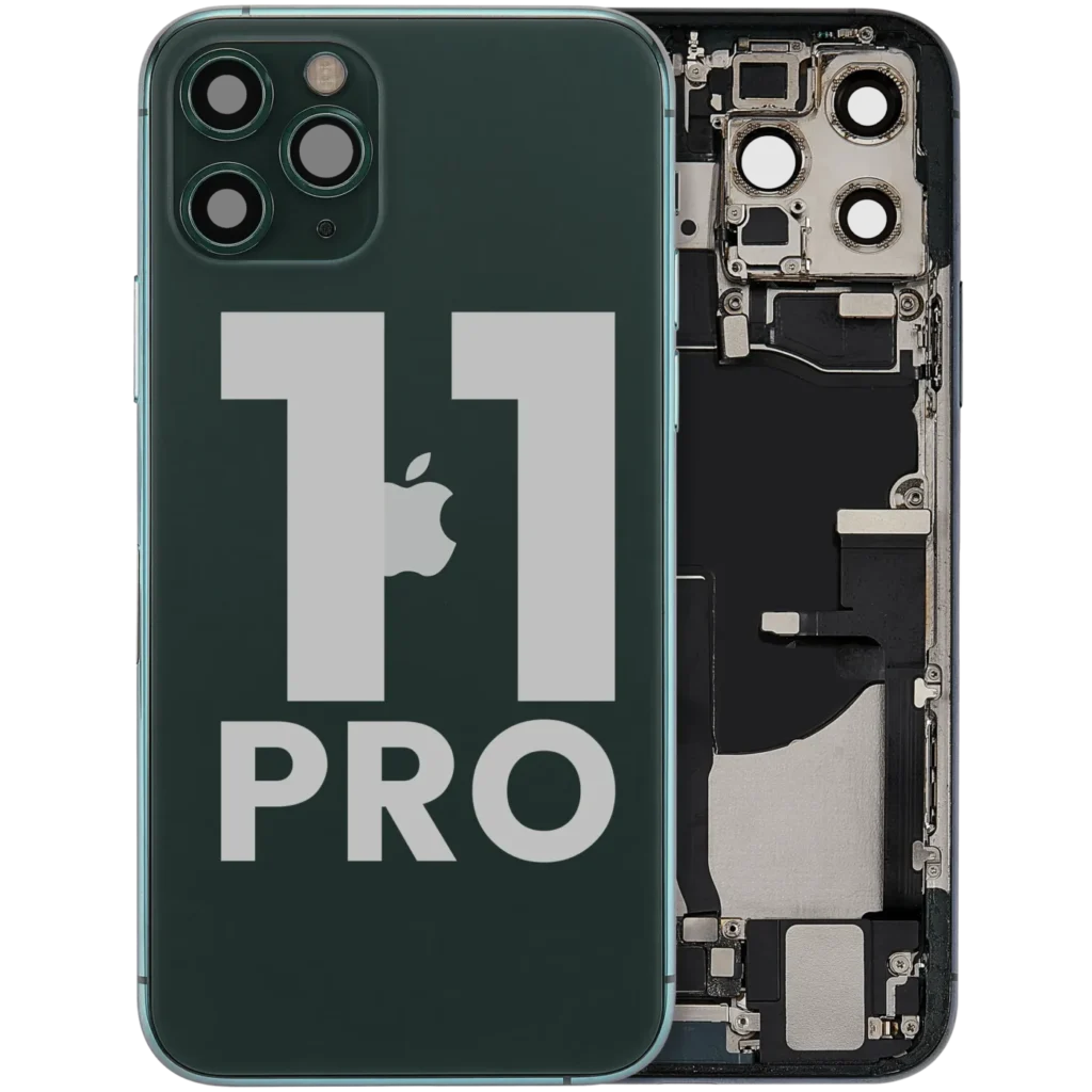 Back Housing W/ Charging Port Flex & Small Parts For iPhone 11 Pro (Used OEM Pull: Grade A) (Matte Midnight Green)