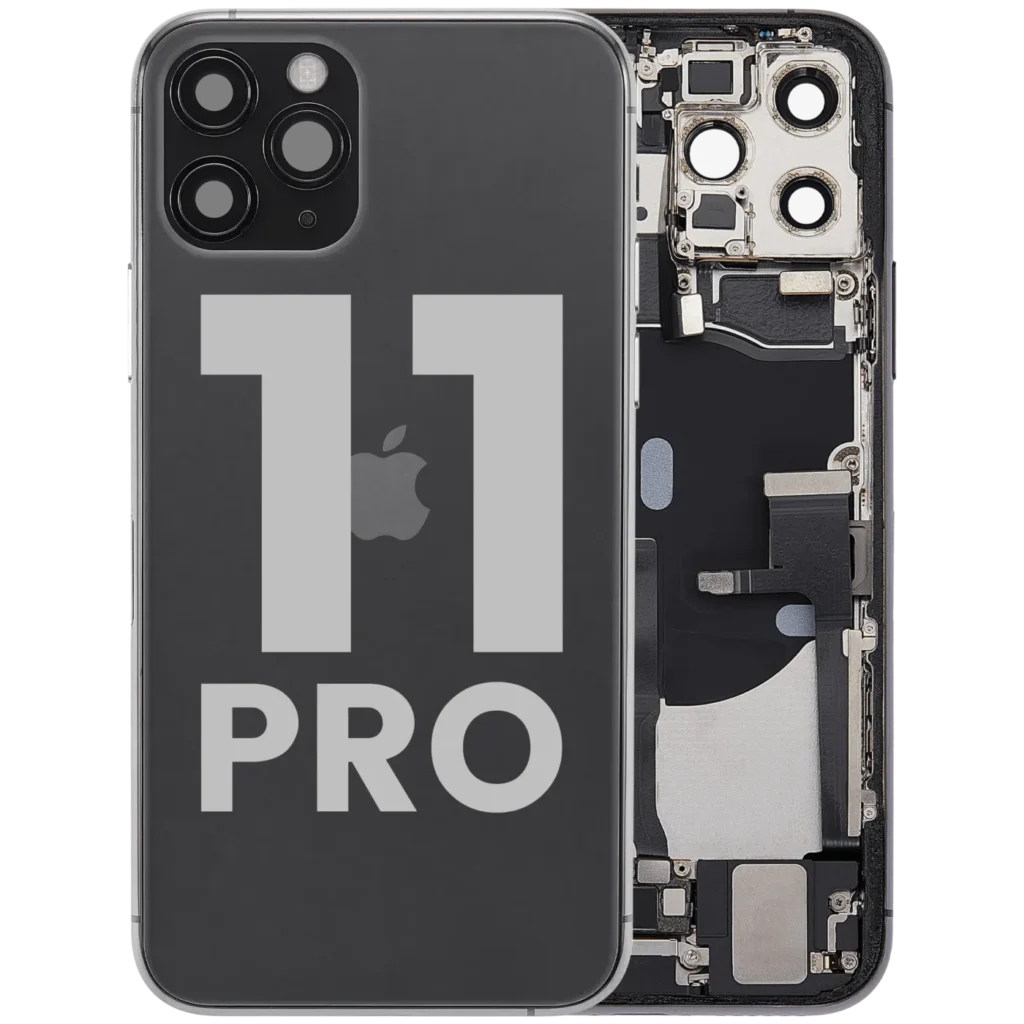 Back Housing W/ Charging Port Flex & Small Parts For iPhone 11 Pro (Used OEM Pull: Grade B) (Matte Space Gray)