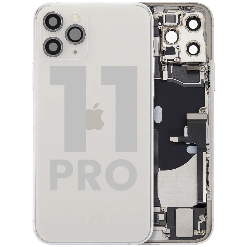 Back Housing W/ Charging Port Flex & Small Parts For iPhone 11 Pro (Used OEM Pull: Grade B) (Silver)