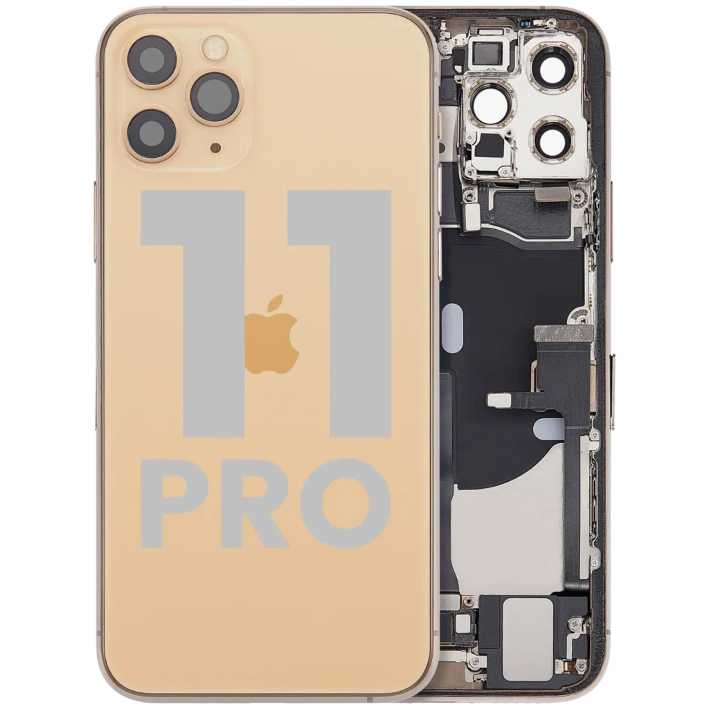 Back Housing W/ Charging Port Flex & Small Parts For iPhone 11 Pro (Used OEM Pull: Grade C) (Matte Gold)