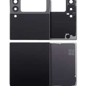 Top & Bottom Back Cover Glass With Camera Lens For Samsung Galaxy Z Flip 3 5G (Aftermarket Plus) (Phantom Black)