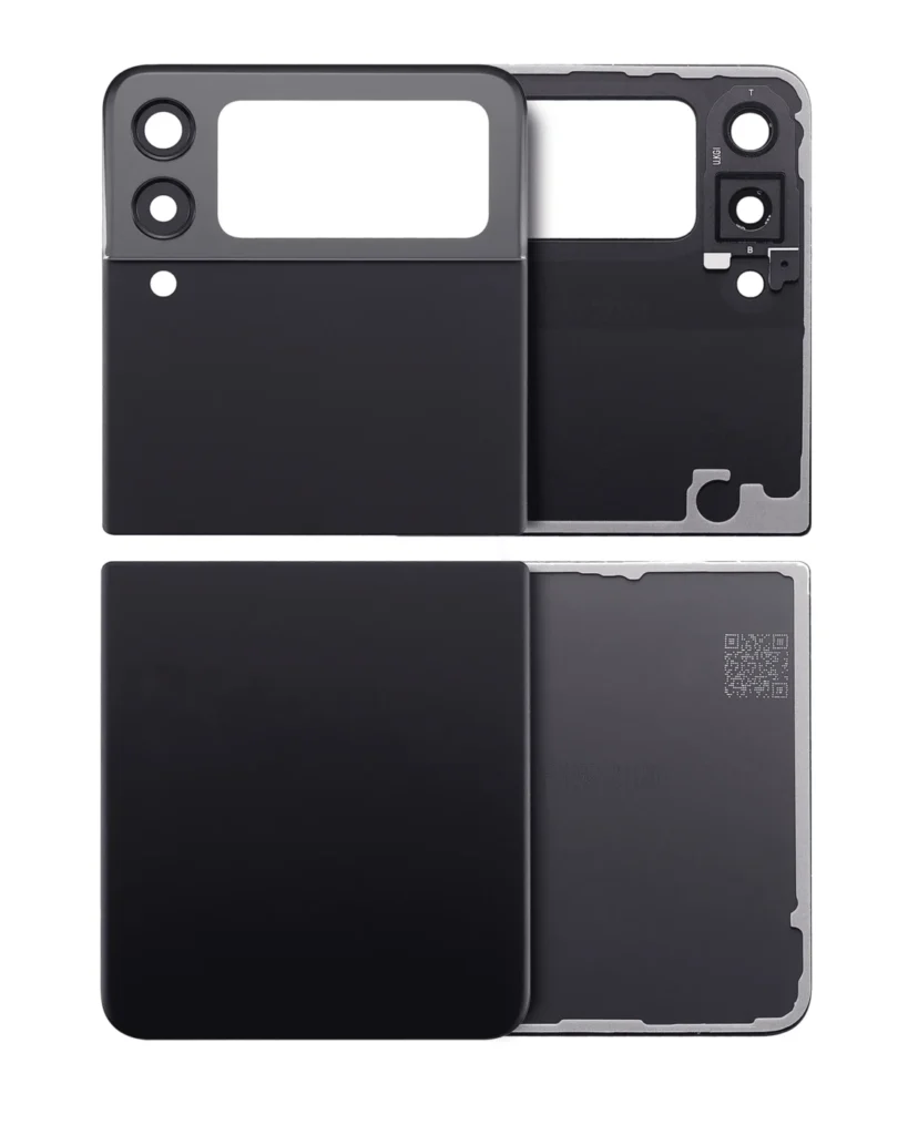 Top & Bottom Back Cover Glass With Camera Lens For Samsung Galaxy Z Flip 3 5G (Aftermarket Plus) (Phantom Black)
