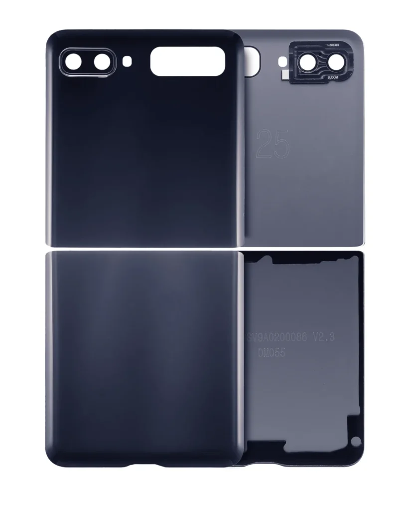Top & Bottom Back Cover Glass With Camera Lens For Samsung Galaxy Z Flip 4G (F700) / Z Flip 5G (F707) (Aftermarket Plus) (Mirror Black)