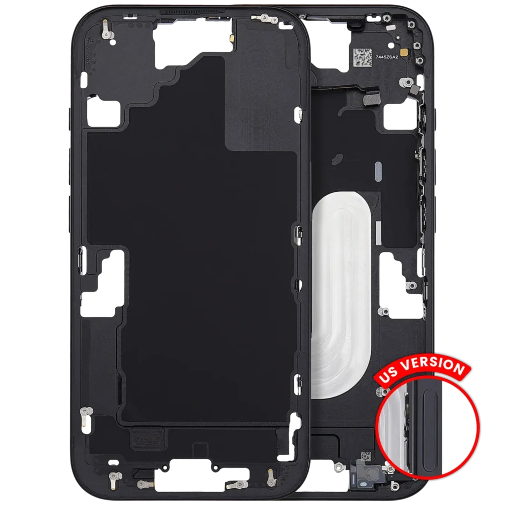 Mid-Frame Housing With Power And Volume Button For iPhone 16 (US Version) (Aftermarket Plus) (Black)