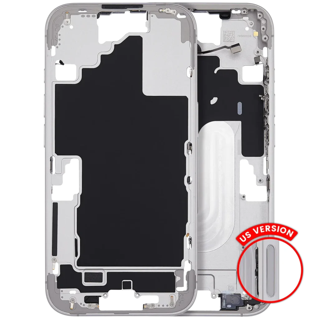 Mid-Frame Housing With Power And Volume Button For iPhone 16 (US Version) (Aftermarket Plus) (White)