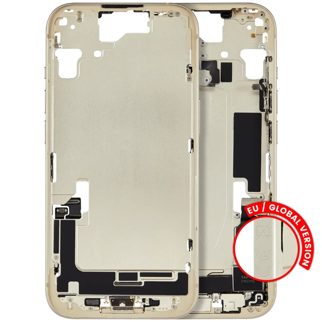 Mid-Frame Housing W/ Charging Port Flex & Small Parts For iPhone 15 (EU / Global Version) (Used OEM Pull: Grade B) (Yellow)