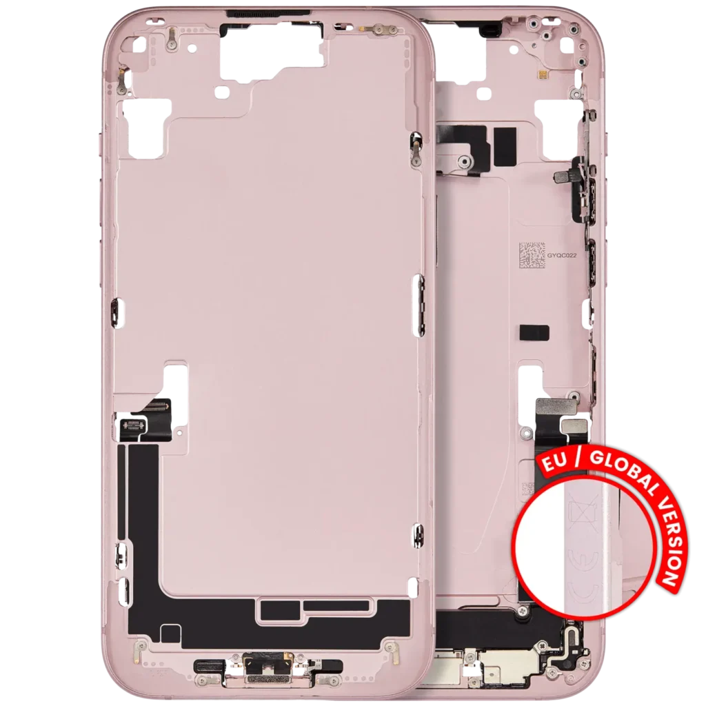Mid-Frame Housing W/ Charging Port Flex & Small Parts For iPhone 15 Plus (EU / Global Version) (Used OEM Pull: Grade B) (Pink)