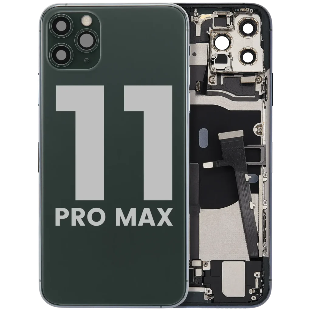 Back Housing W/ Charging Port Flex & Small Parts For iPhone 11 Pro Max (Used OEM Pull: Grade C) (Midnight Green)
