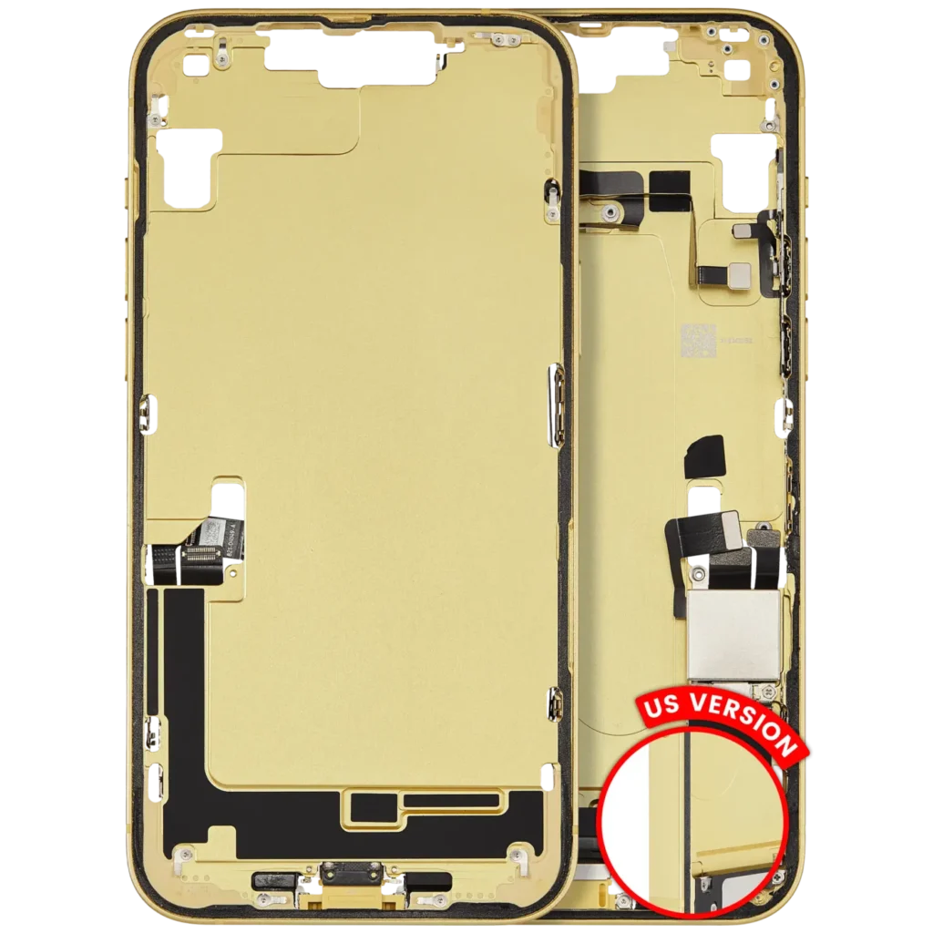 Mid-Frame Housing W/ Charging Port Flex & Small Parts For iPhone 14 Plus (US Version) (Used OEM Pull: Grade B) (Yellow)