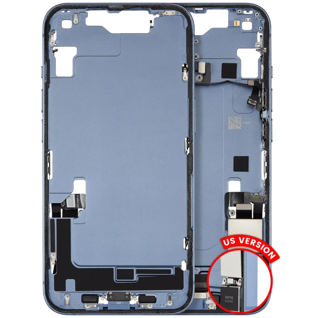 Mid-Frame Housing W/ Charging Port Flex & Small Parts For iPhone 14 (US Version) (Used OEM Pull: Grade C) (Blue)
