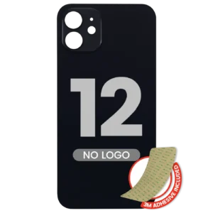 Back Glass With 3M Adhesive For iPhone 12 (No Logo / Large Camera Hole) (Black)