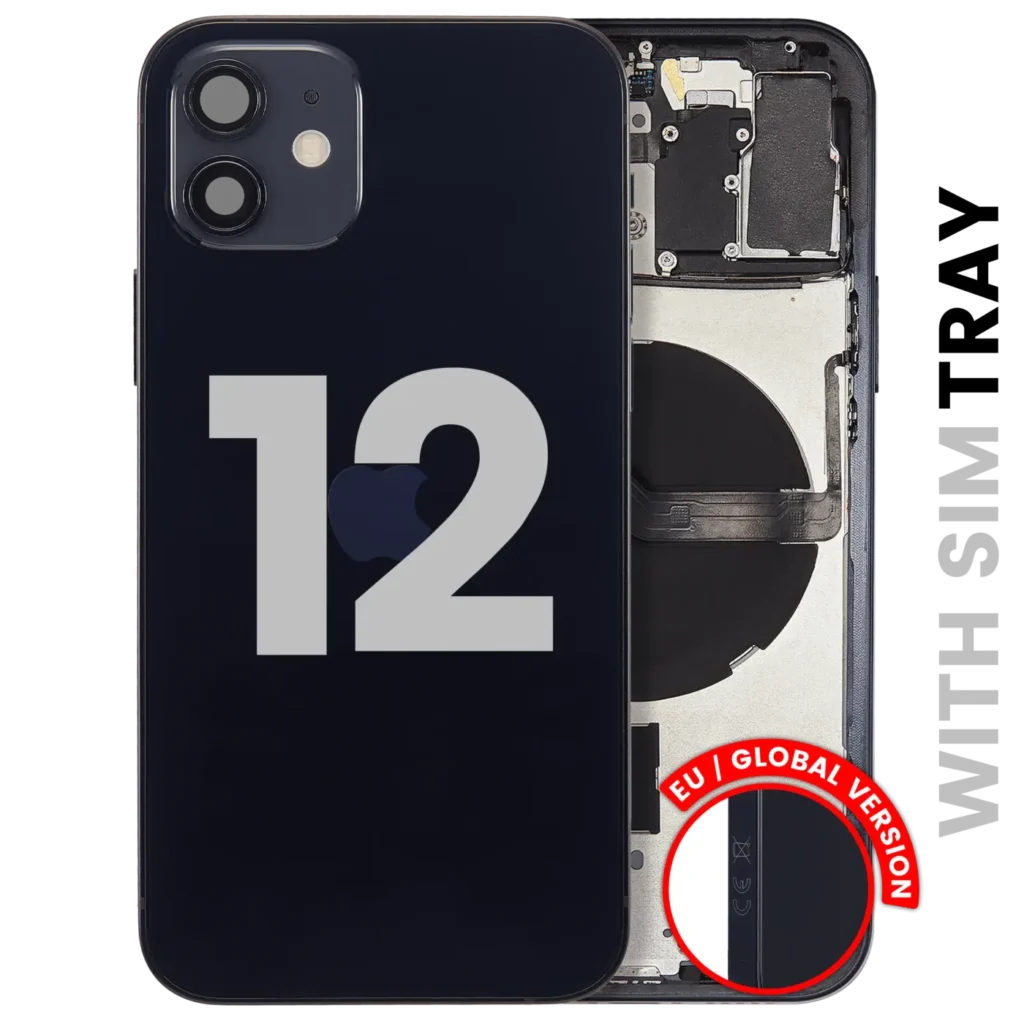 Back Housing W/ Small Parts For iPhone 12 (EU / Global Version) (Used OEM Pull: Grade A) (Black)
