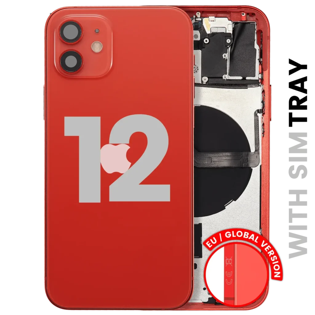 Back Housing W/ Small Parts For iPhone 12 (EU / Global Version) (Used OEM Pull: Grade C) (Red)