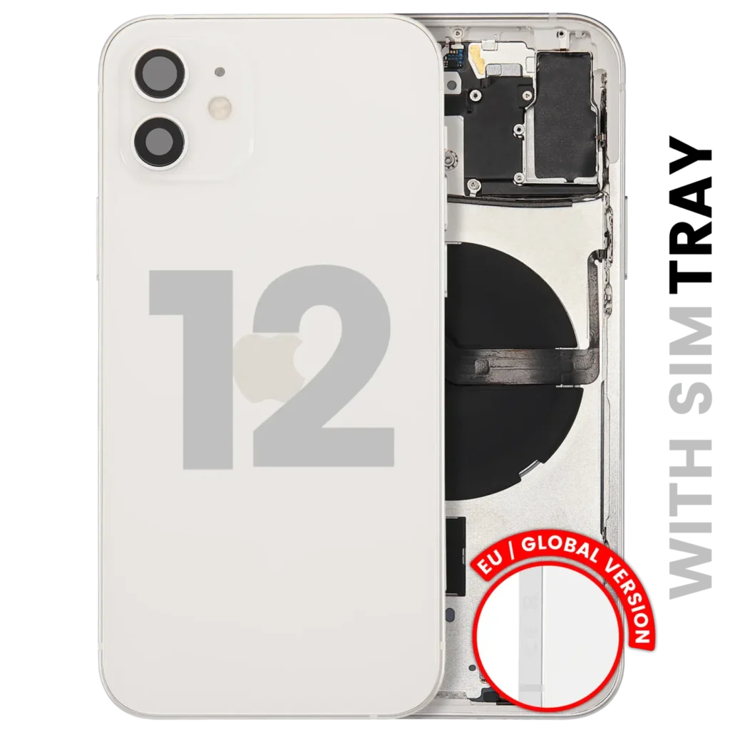 Back Housing W/ Small Parts For iPhone 12 (EU / Global Version) (Used OEM Pull: Grade C) (White)