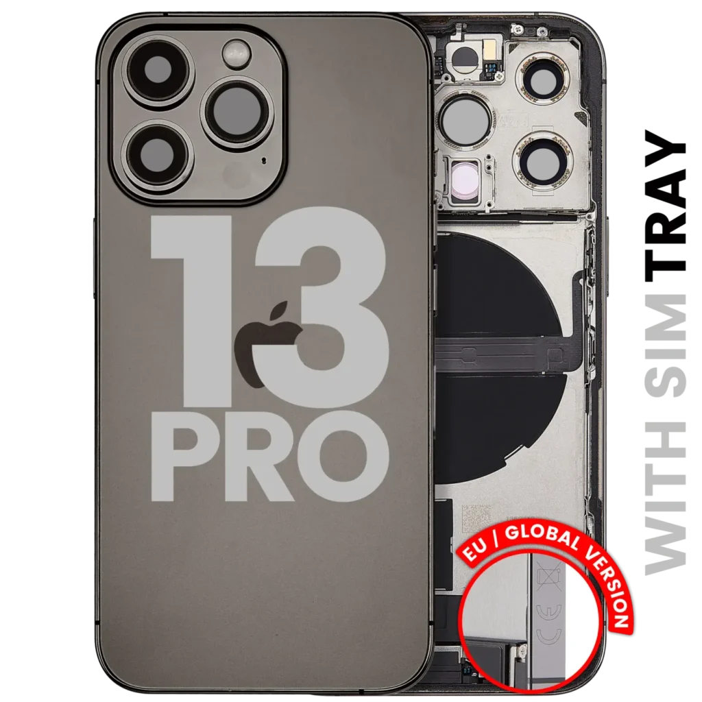 Back Housing W/ Charging Port Flex & Small Parts For iPhone 13 Pro (EU / Global Version) (Used OEM Pull: Grade C) (Graphite)