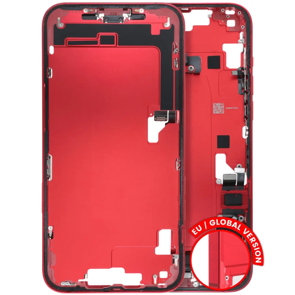 Mid-Frame Housing W/ Charging Port Flex & Small Parts For iPhone 14 Plus (EU / Global Version) (Used OEM Pull: Grade B) (Red)