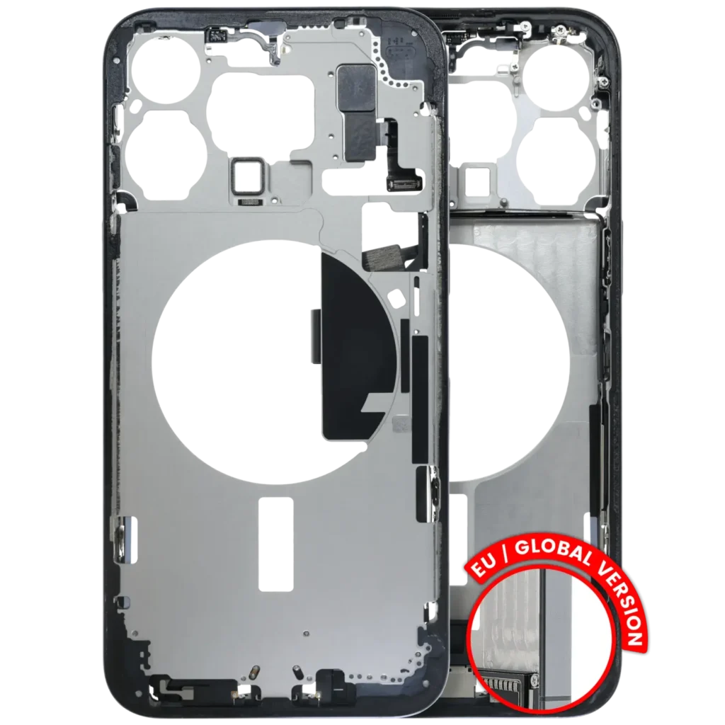 Mid-Frame Housing W/ Charging Port Flex & Small Parts For iPhone 15 Pro Max (EU / Global Version) (Used OEM Pull: Grade A) (Blue Titanium)