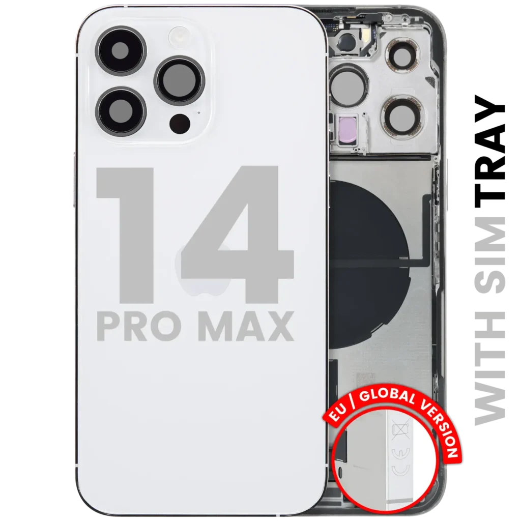 Back Housing W/ Charging Port Flex & Small Parts For iPhone 14 Pro Max (EU / Global Version) (Used OEM Pull: Grade C) (Silver)