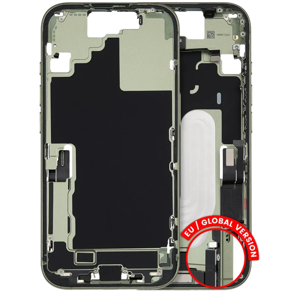 Mid-Frame Housing W/ Charging Port Flex & Small Parts For iPhone 17 (EU / Global Version) (Used OEM Pull: Grade A) (Sage)