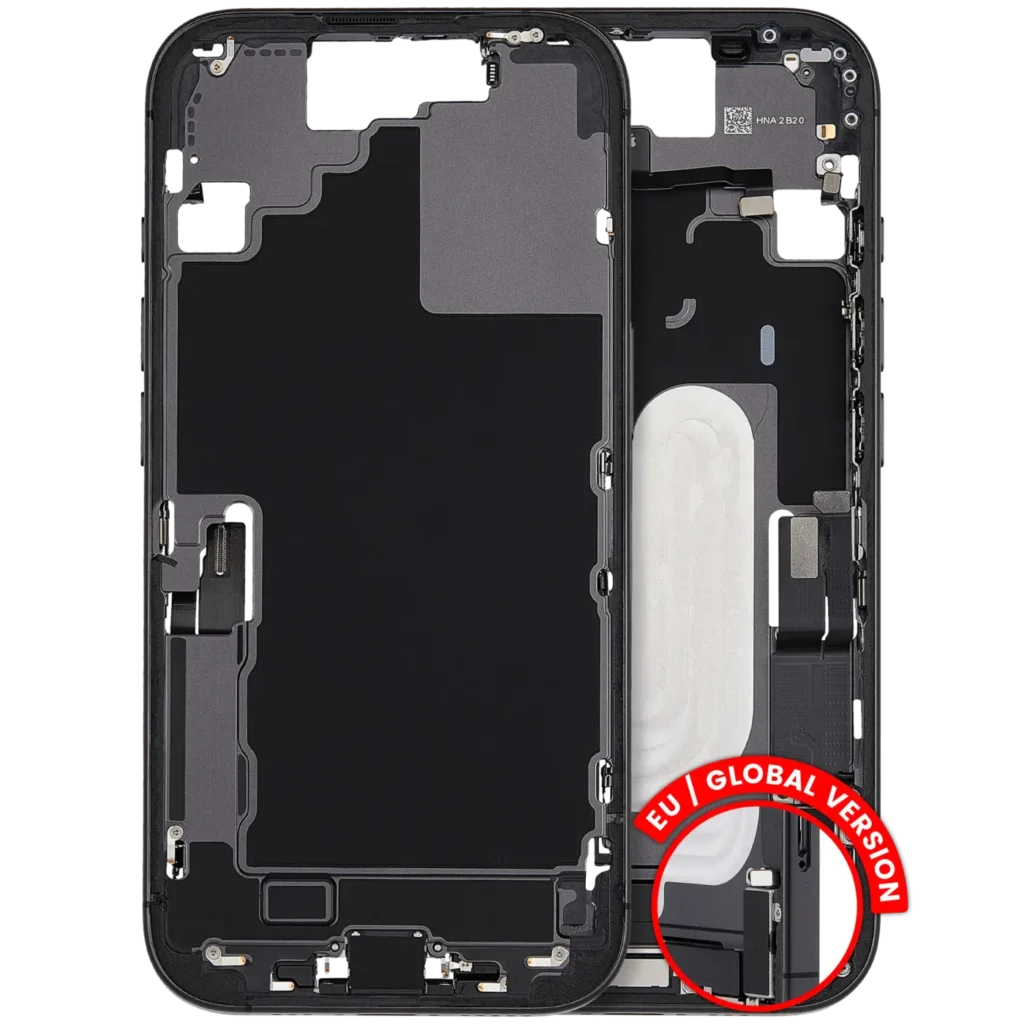 Mid-Frame Housing W/ Charging Port Flex & Small Parts For iPhone 17 (EU / Global Version) (Used OEM Pull: Grade A) (Black)