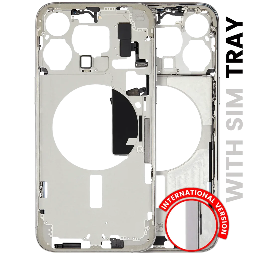 Mid-Frame Housing W/ Small Parts For iPhone 15 Pro Max (EU / Global Version) (Used OEM Pull: Grade C) (White Titanium)
