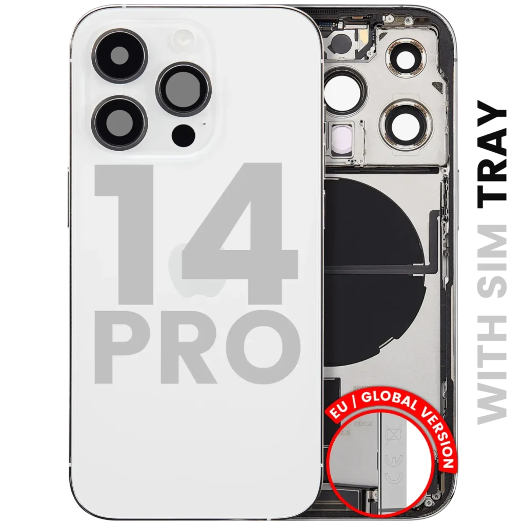 Back Housing W/ Charging Port Flex & Small Parts For iPhone 14 Pro (EU / Global Version) (Used OEM Pull: Grade B) (Silver)