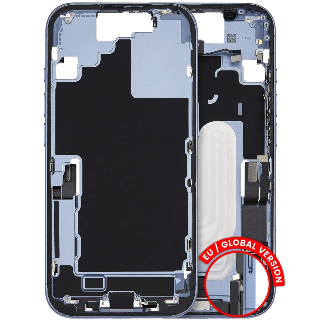Mid-Frame Housing W/ Charging Port Flex & Small Parts For iPhone 17 (EU / Global Version) (Used OEM Pull: Grade B) (Mist Blue)
