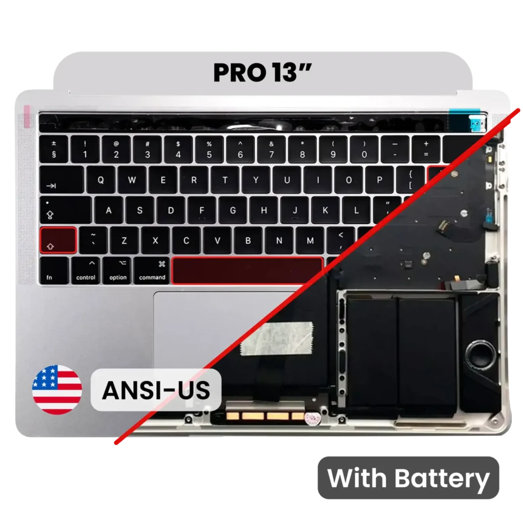 Top Case with Battery and Keyboard (ANSI US) For MacBook Pro 13" A1706 (2016) (Used OEM Pull: Grade B/C) (Silver)