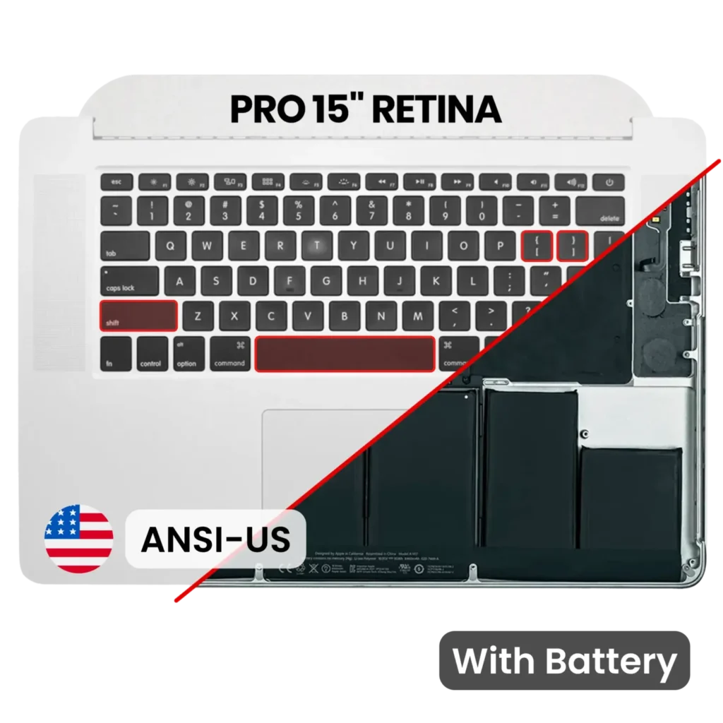 Top Case with Battery and Keyboard (ANSI US) For MacBook Pro 15" A1398 (2013-2014) (Used OEM Pull: Grade A)