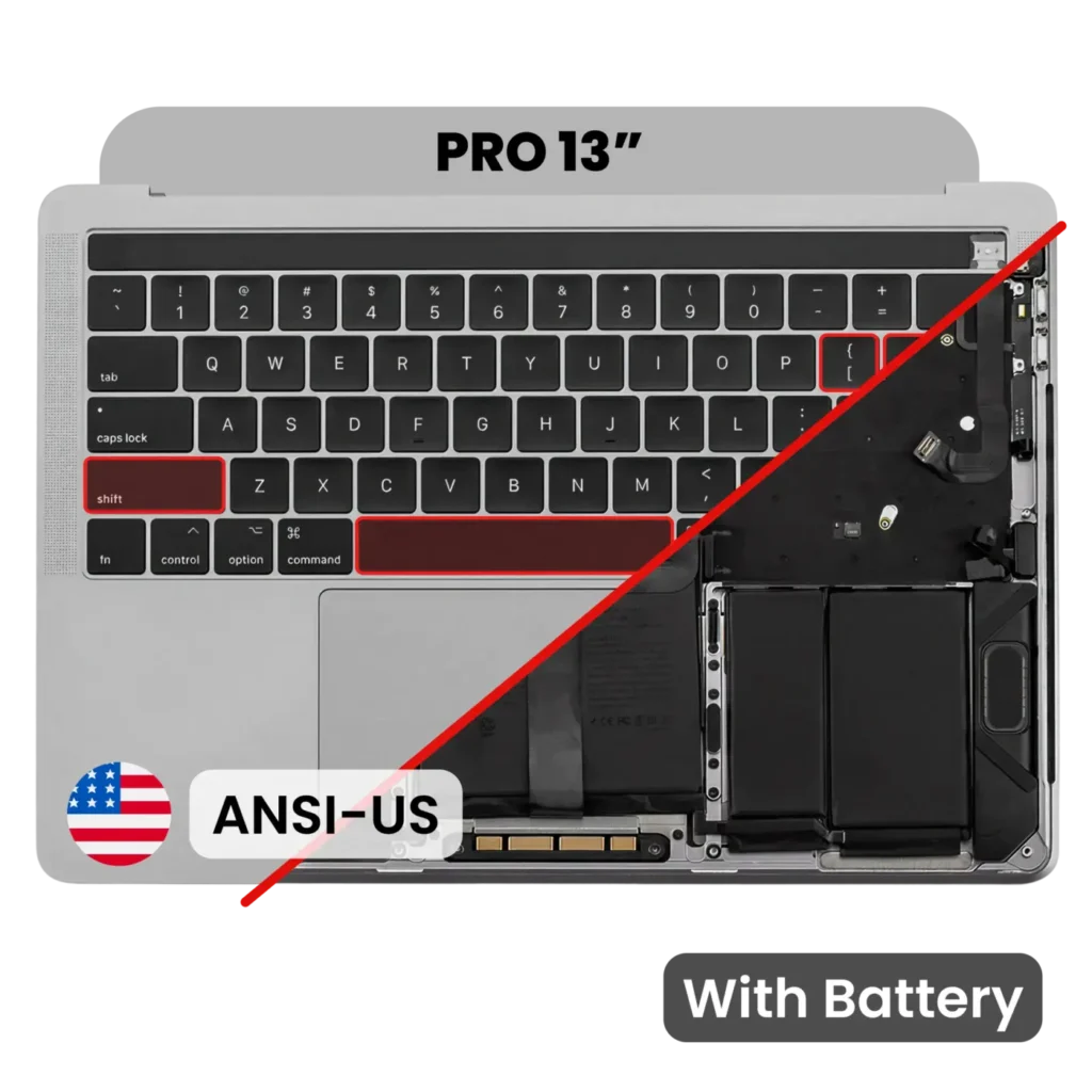 Top Case with Keyboard (ANSI US) and Trackpad For MacBook Pro 13" A1989 (2018-2019) (Used OEM Pull: Grade B/C) (Space Gray)