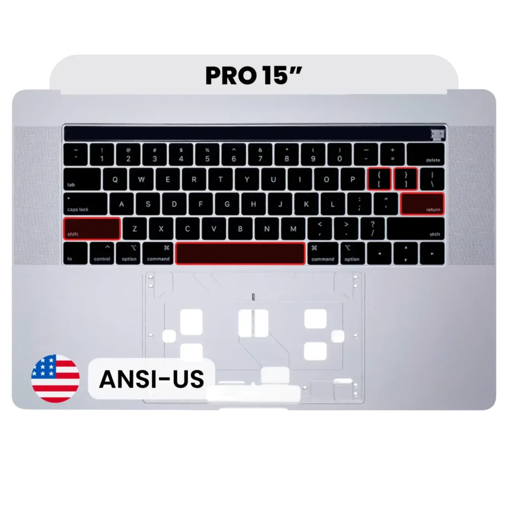 Top Case with Keyboard (ANSI US) For MacBook Pro 15" A1990 (2018-2019) (Used OEM Pull: Grade B/C) (Silver)