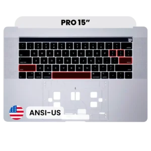 Top Case with Keyboard (ANSI US) For MacBook Pro 15" A1990 (2018-2019) (Used OEM Pull: Grade B/C) (Silver)