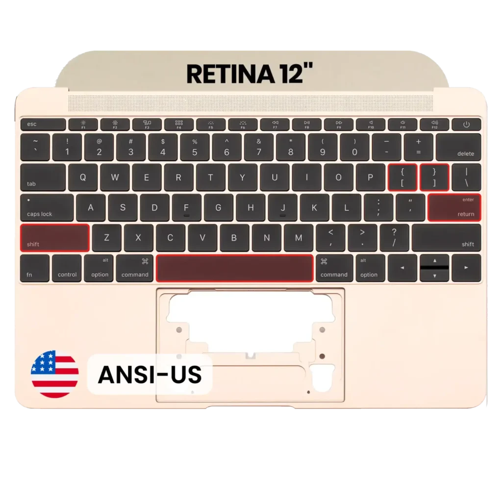 Top Case with Keyboard (ANSI US) and Microphone For MacBook 12" A1534 (2016-2017) (Used OEM Pull: Grade B/C) (Gold)