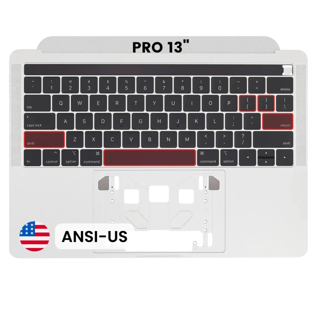 Top Case with Keyboard (ANSI US) For MacBook Pro 13" A1989 (2018-2019) (OEM New) (Silver)