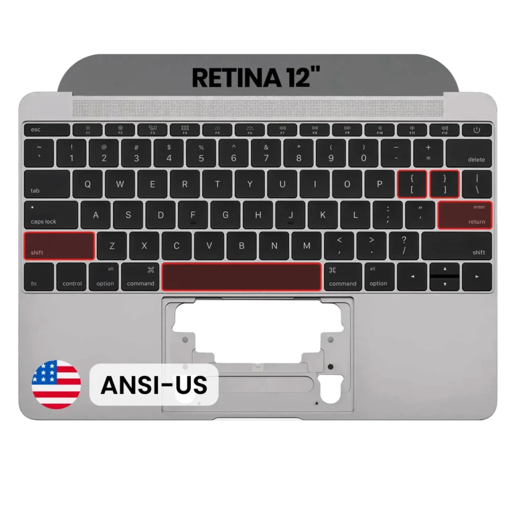 Top Case with Keyboard (ANSI US) and Microphone For MacBook 12" A1534 (2016-2017) (Used OEM Pull: Grade A) (Space Gray)