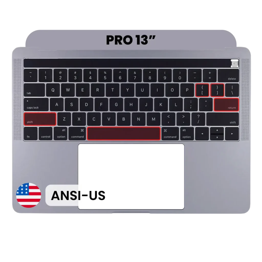 Top Case with Keyboard (ANSI US) For MacBook Pro 13" A1989 (2018-2019) (Used OEM Pull: Grade A) (Space Gray)