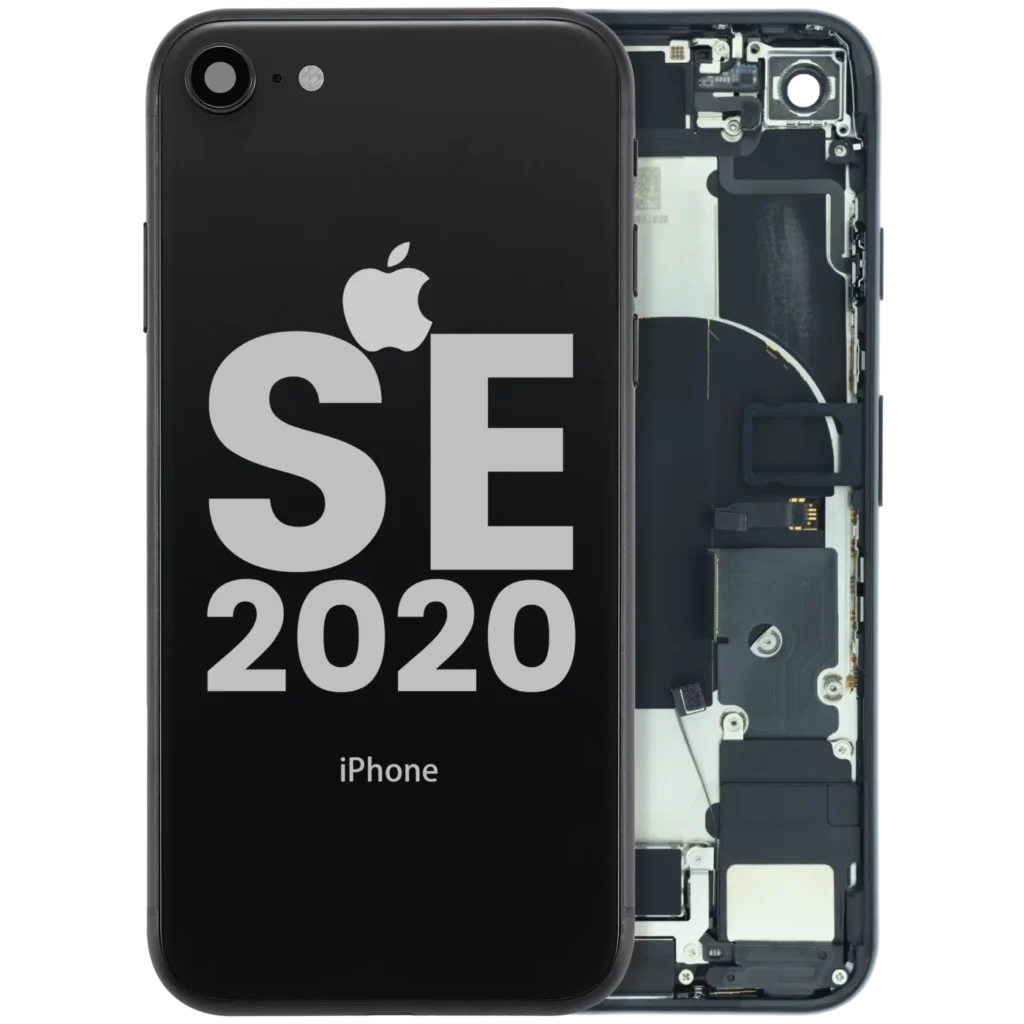 Back Housing W/ Charging Port Flex and Small Components Pre-Installed For iPhone SE (2020) (Used OEM Pull: Grade C) (Black)