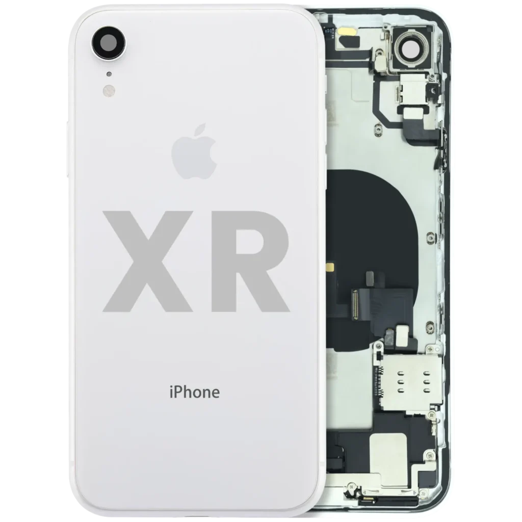 Back Housing W/ Charging Port Flex and Small Components Pre-Installed For iPhone XR (Used OEM Pull: Grade A) (White)