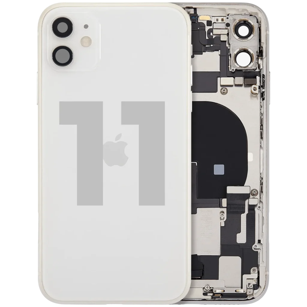 Back Housing W/ Charging Port Flex & Small Parts For iPhone 11 (Used OEM Pull: Grade A) (White)