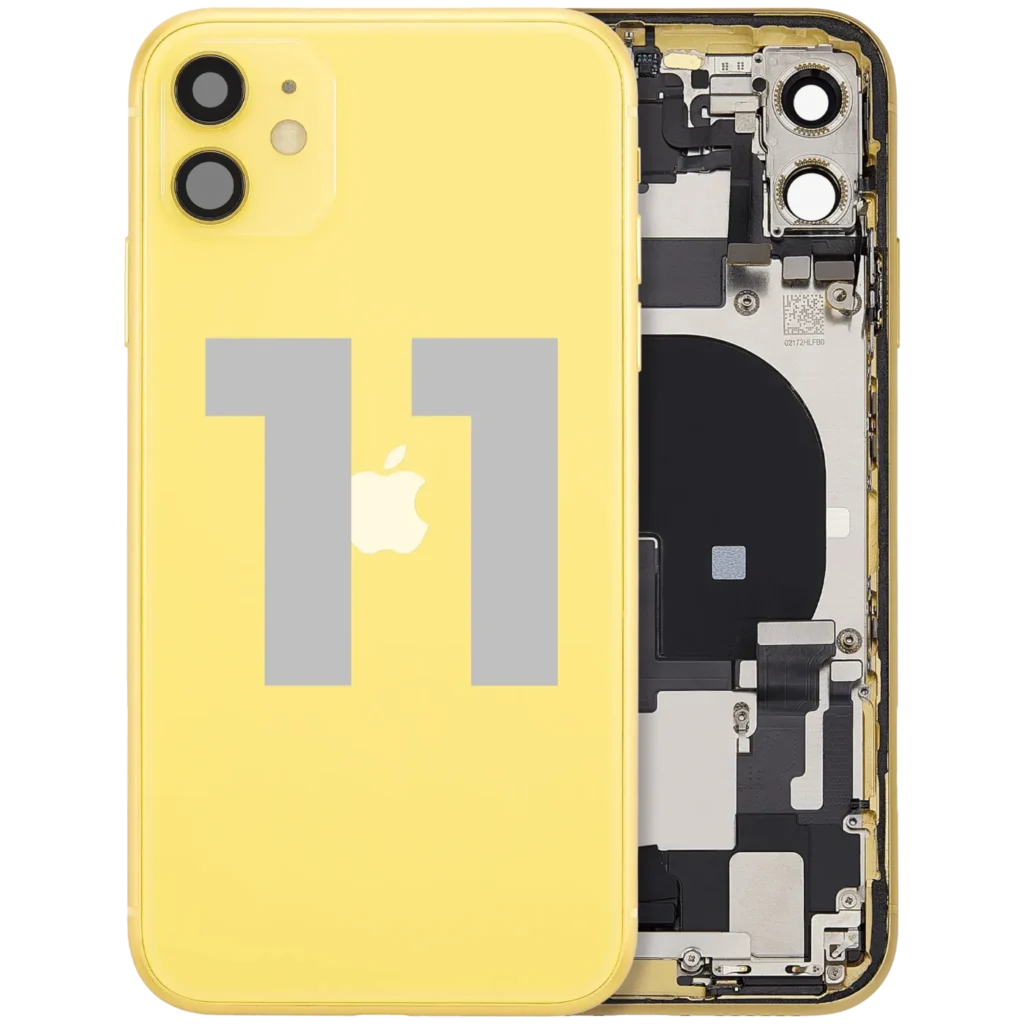 Back Housing W/ Charging Port Flex & Small Parts For iPhone 11 (Used OEM Pull: Grade B) (Yellow)