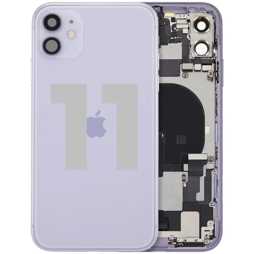 Back Housing W/ Charging Port Flex & Small Parts For iPhone 11 (Used OEM Pull: Grade C) (Purple)