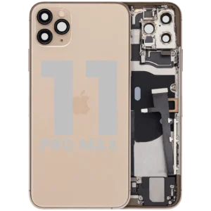 Back Housing W/ Charging Port Flex & Small Parts For iPhone 11 Pro Max (Used OEM Pull: Grade A) (Gold)