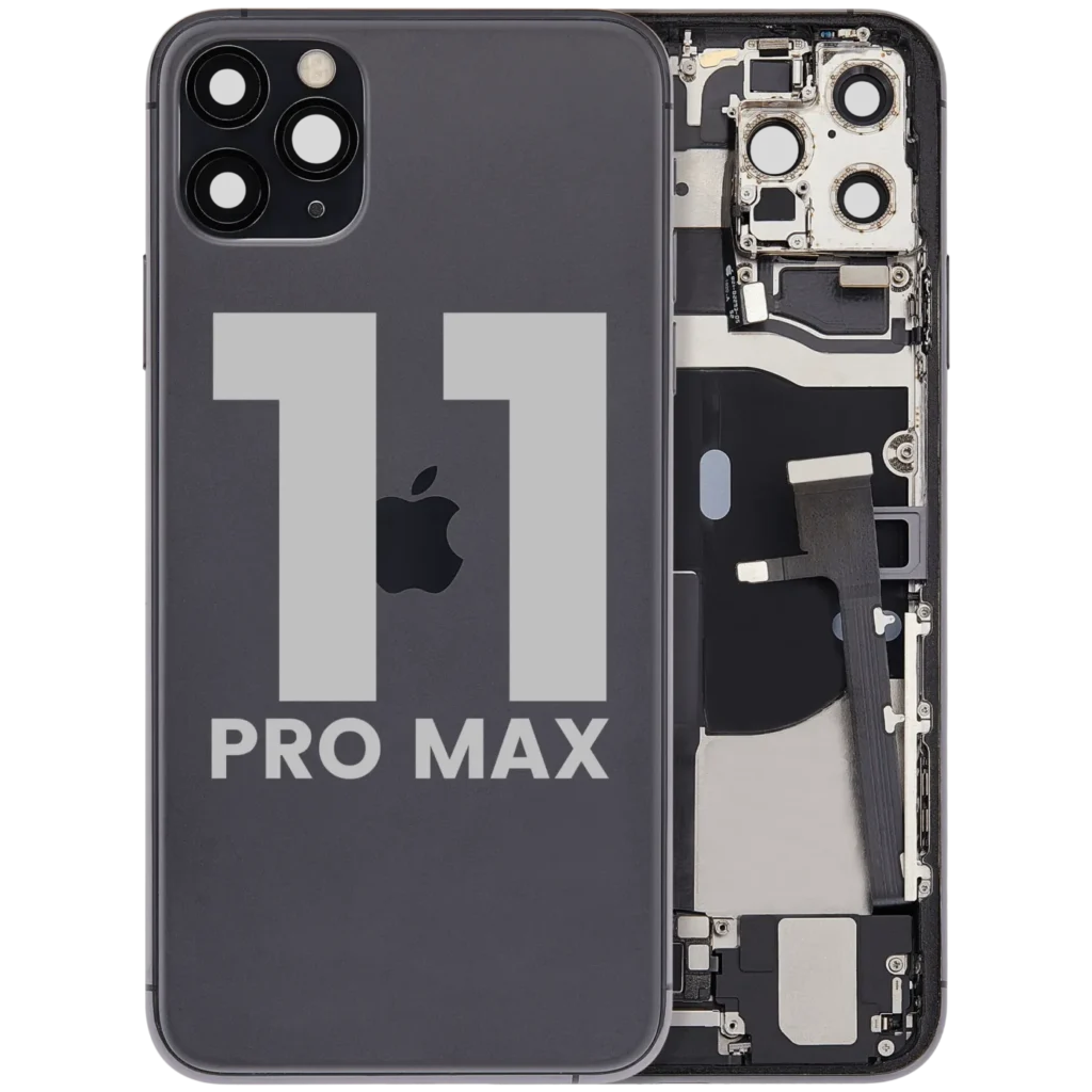 Back Housing W/ Charging Port Flex & Small Parts For iPhone 11 Pro Max (Used OEM Pull: Grade A) (Space Gray)