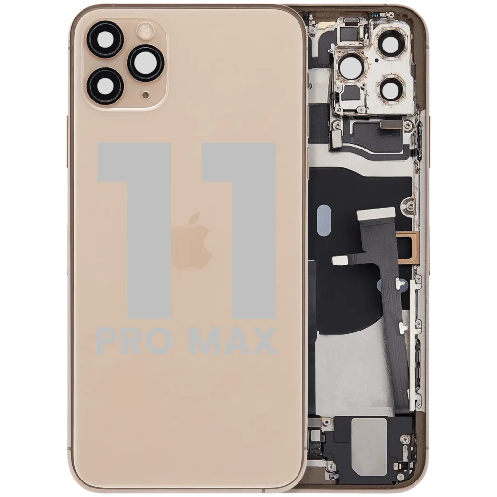 Back Housing W/ Charging Port Flex & Small Parts For iPhone 11 Pro Max (Used OEM Pull: Grade B) (Gold)