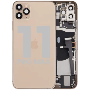 Back Housing W/ Charging Port Flex & Small Parts For iPhone 11 Pro Max (Used OEM Pull: Grade B) (Gold)