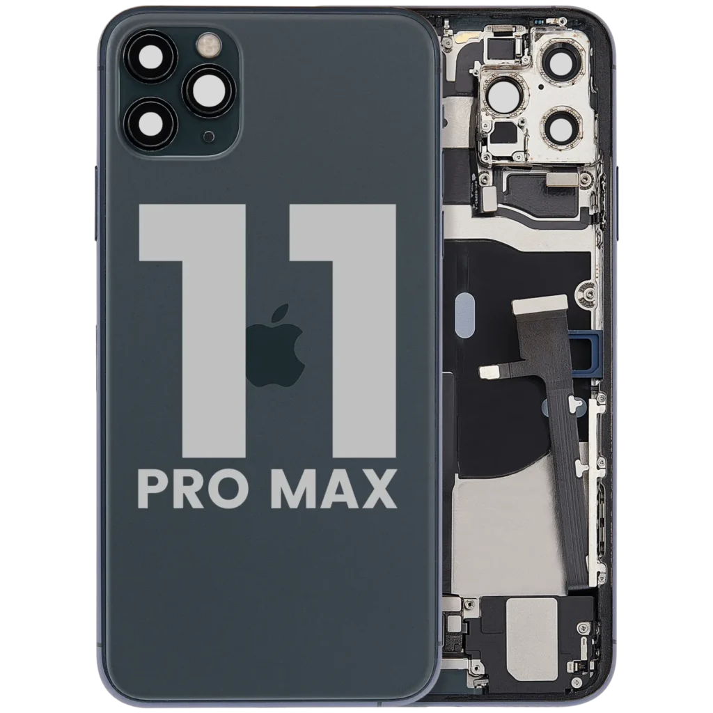Back Housing W/ Charging Port Flex & Small Parts For iPhone 11 Pro Max (Used OEM Pull: Grade B) (Midnight Green)