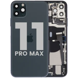 Back Housing W/ Charging Port Flex & Small Parts For iPhone 11 Pro Max (Used OEM Pull: Grade B) (Midnight Green)