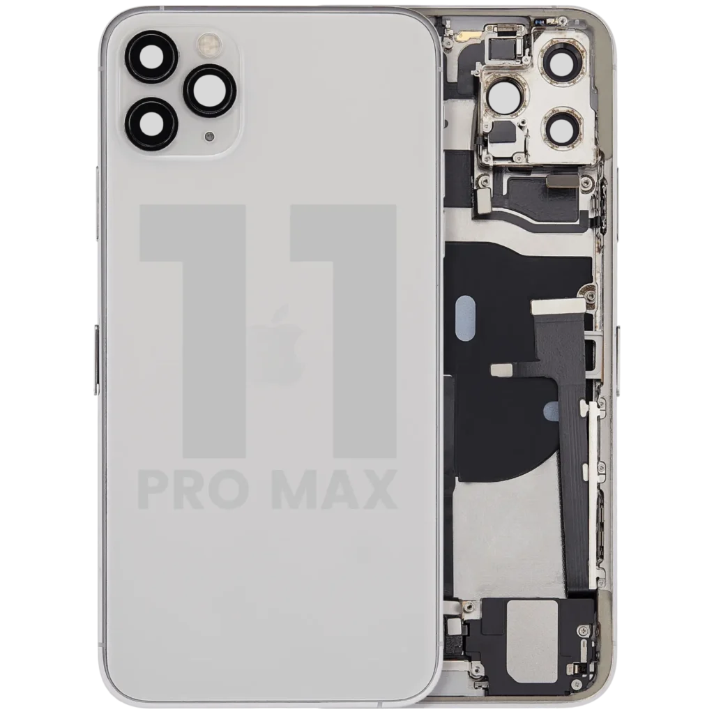 Back Housing W/ Charging Port Flex & Small Parts For iPhone 11 Pro Max (Used OEM Pull: Grade B) (Silver)