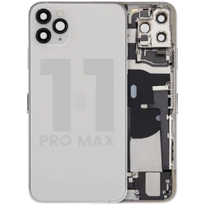Back Housing W/ Charging Port Flex & Small Parts For iPhone 11 Pro Max (Used OEM Pull: Grade B) (Silver)
